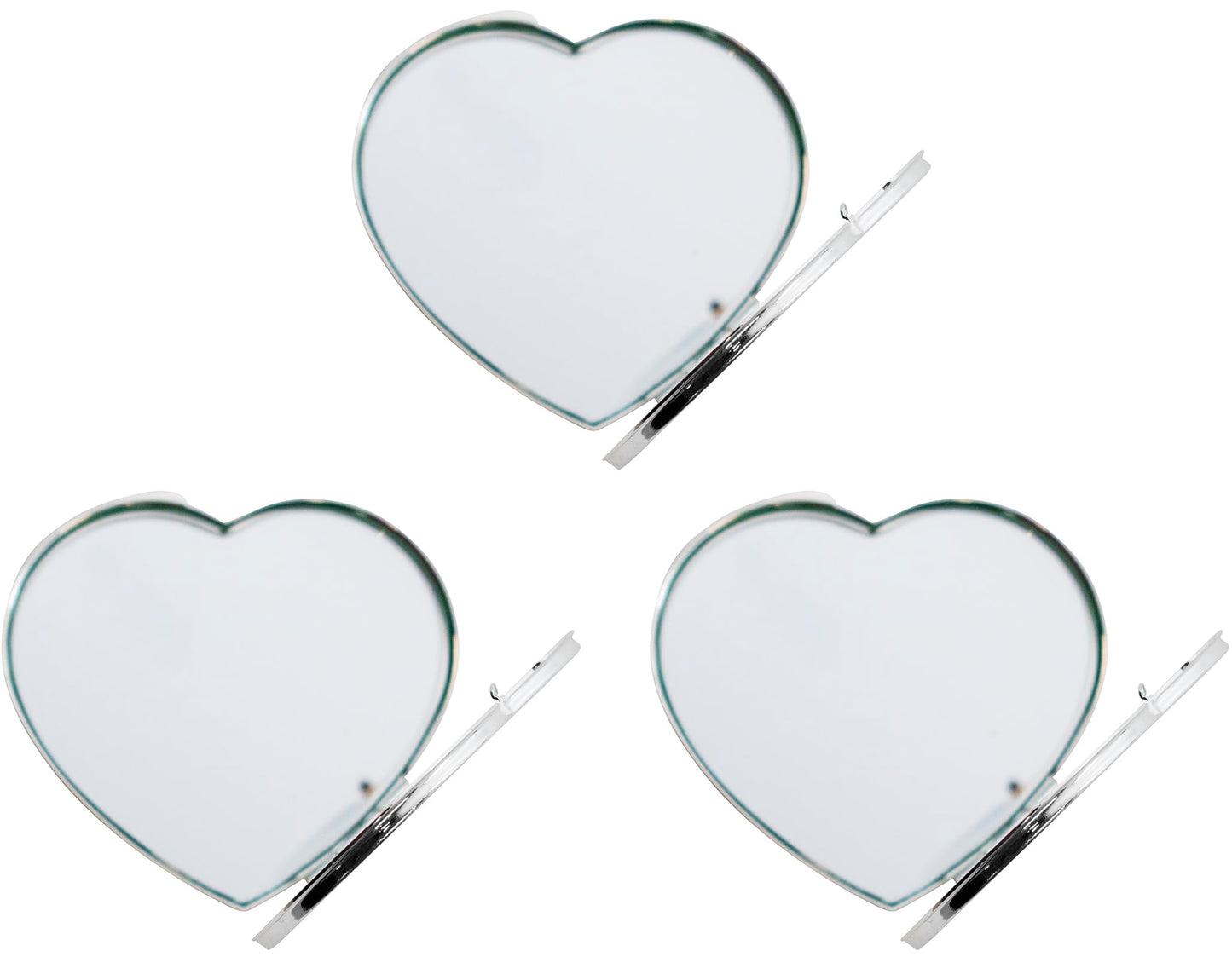 Stephanie Imports Set of 3 Slim Heart-Shaped Double Sided Magnifying Compact Mirrors (Large, Silver)