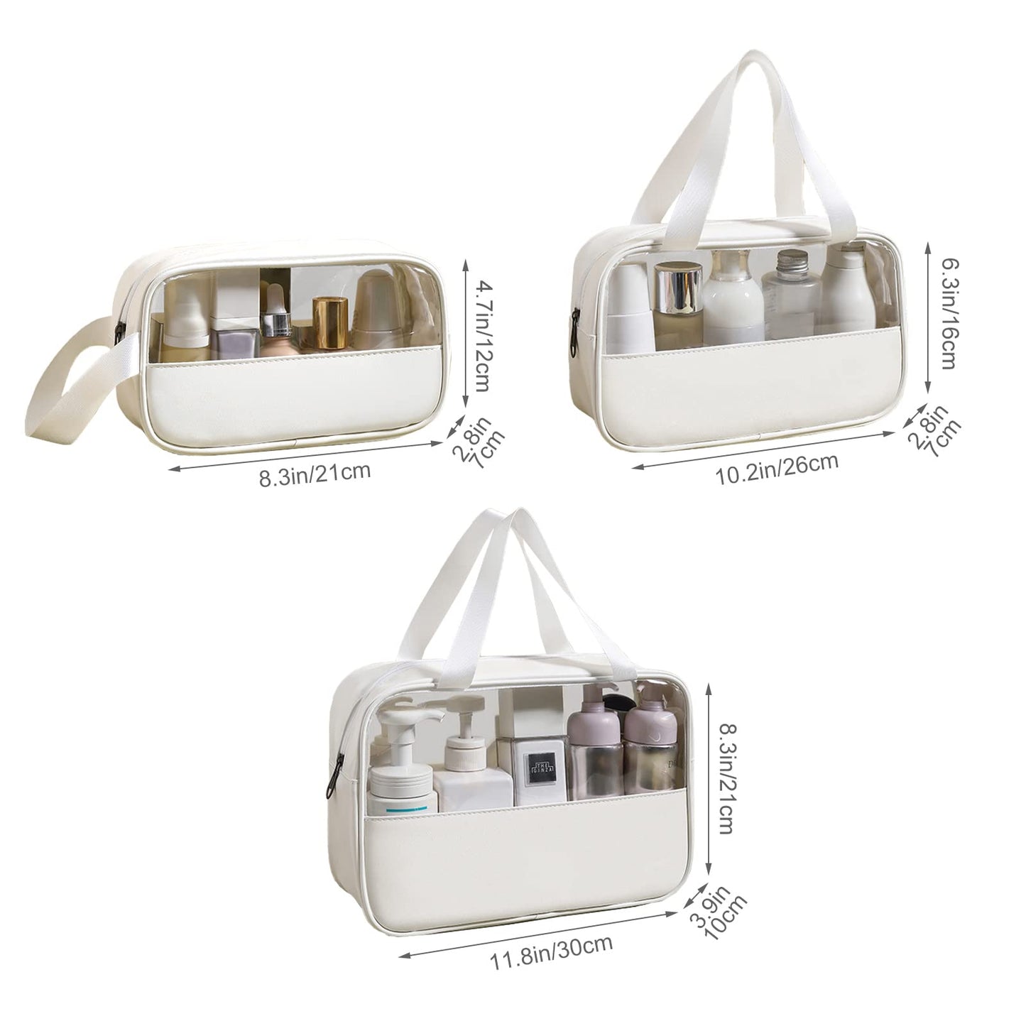 Surblue Toiletry Bag for Women Clear Cosmetics Bag Hanging Toiletry Bag for Men Waterproof Makeup Bags for Traveling Transparent Travel Organizer 3Pcs,White