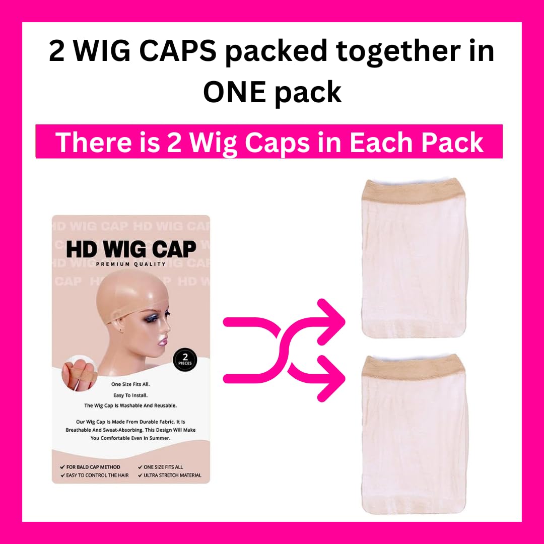 MRS GWEN HD Wig Cap 8 PCS Thin Invisible Stretch to Fit Shear Breathable Stretchy Stocking Wig Caps (4PackS is 8Pcs) Beige