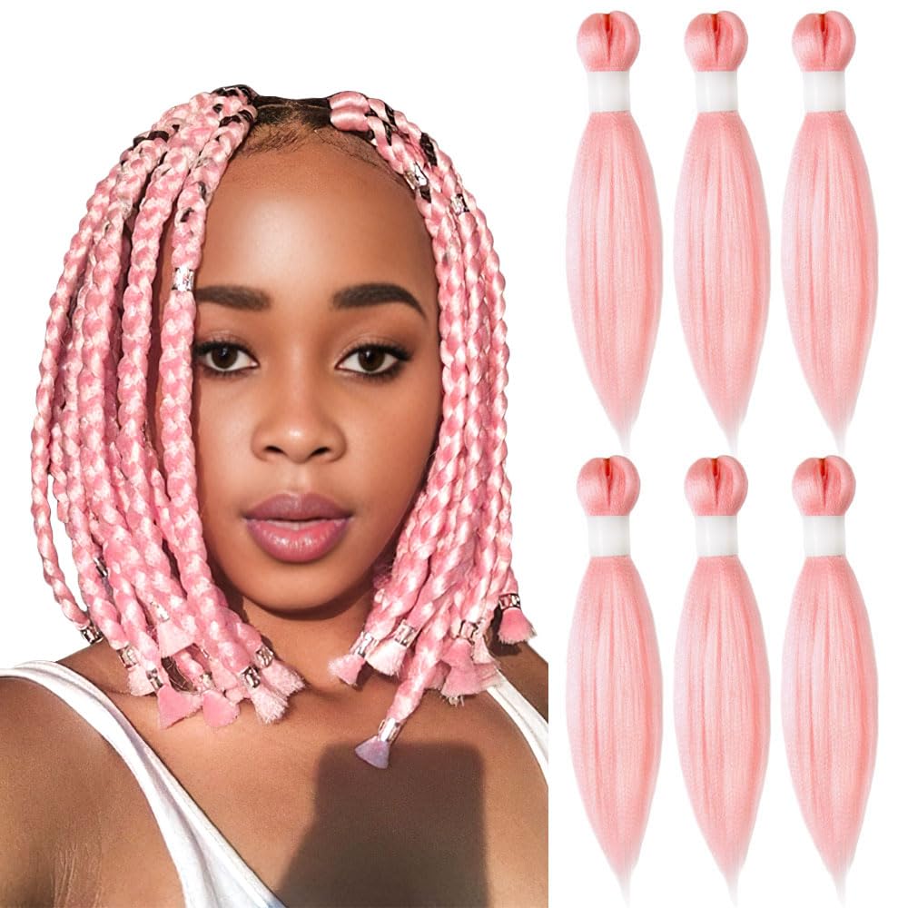 KAVSORAPI Light Pink Braiding Hair 12 Inch Pre Stretched Hair Colored Short Straight Crochet Braids Yaki Texture Synthetic Fiber 6 Packs (Light Pink)