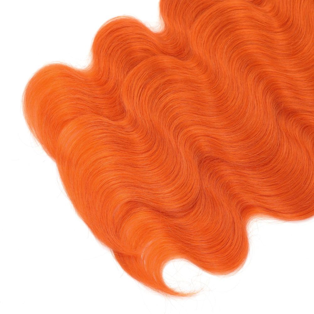 REMY HAIR 100% Human Hair Bundles Body Wave Orange Hair Extensions Sew in Hair One Bundle 18 Inch Weave Bundles for Black White Women