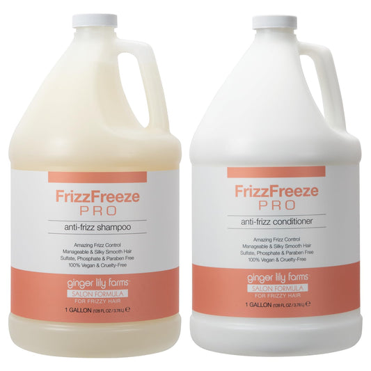 Ginger Lily Farms Salon Formula FrizzFreeze Pro Anti-Frizz Shampoo + Conditioner Bundle, 1 Gallon Each