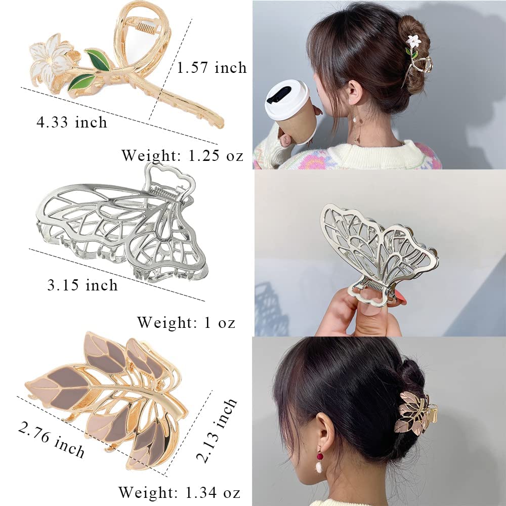 Eddie Munson Flower Leaf Hair Claw Clips Set for Women Girls-Butterfly Metal Large Hairpin Claw Clips-Hair Accessories for Thin Thick Hair Long Short Hair for Girls Women (3 PCS Butterfly+Flower+Leaf)