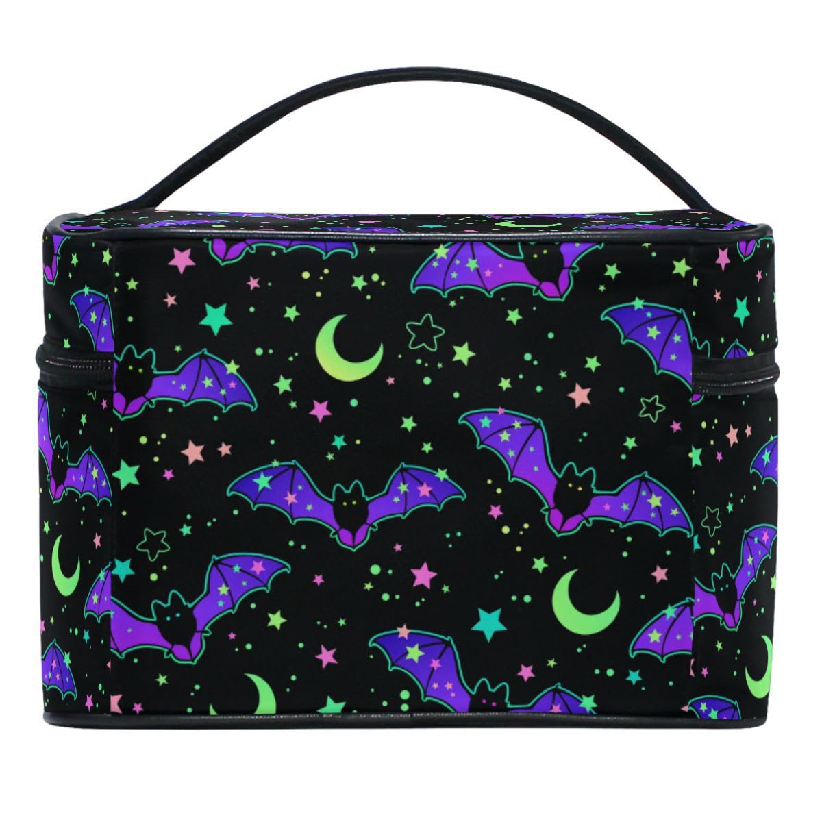 ZOEO Makeup Train Case Magic Galaxy Bat Korean Carrying Portable Zip Travel Cosmetic Brush Bag Organizer Large for Girls Women