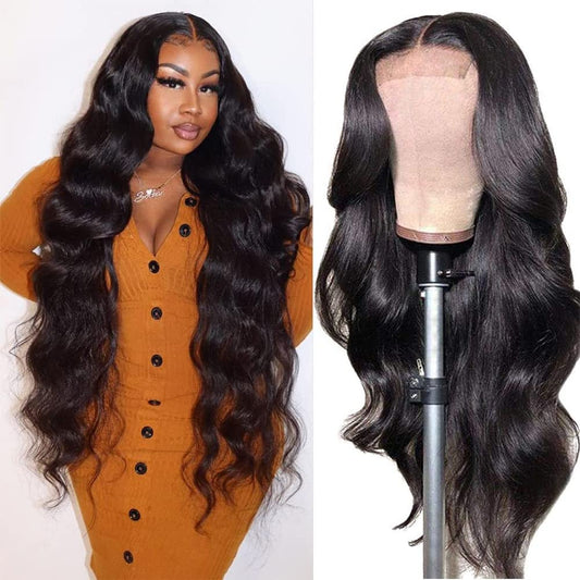 MIMORE 28 Inch Long Body Wave 4x4 Lace Closure Wigs Human Hair Body Wave Wigs With Baby Hair 150% Density Brazilian Virgin Lace Frontal Wigs Wavy Human Hair Body Wave Wig for Black Women