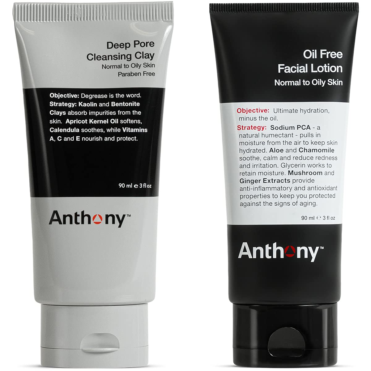 Anthony Deep Pore Cleansing Clay, 3 Fl Oz, and Anthony Oil Free Facial Lotion, 3 Fl Oz