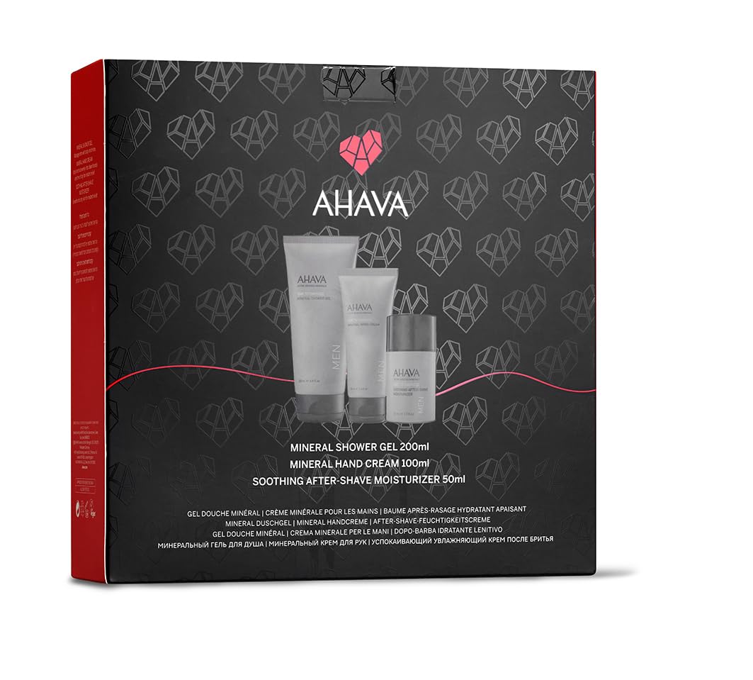 AHAVA Kit For Him, Includes Mineral Shower Gel, Mineral Hand Cream, and Soothing Aftershave Moisturizer