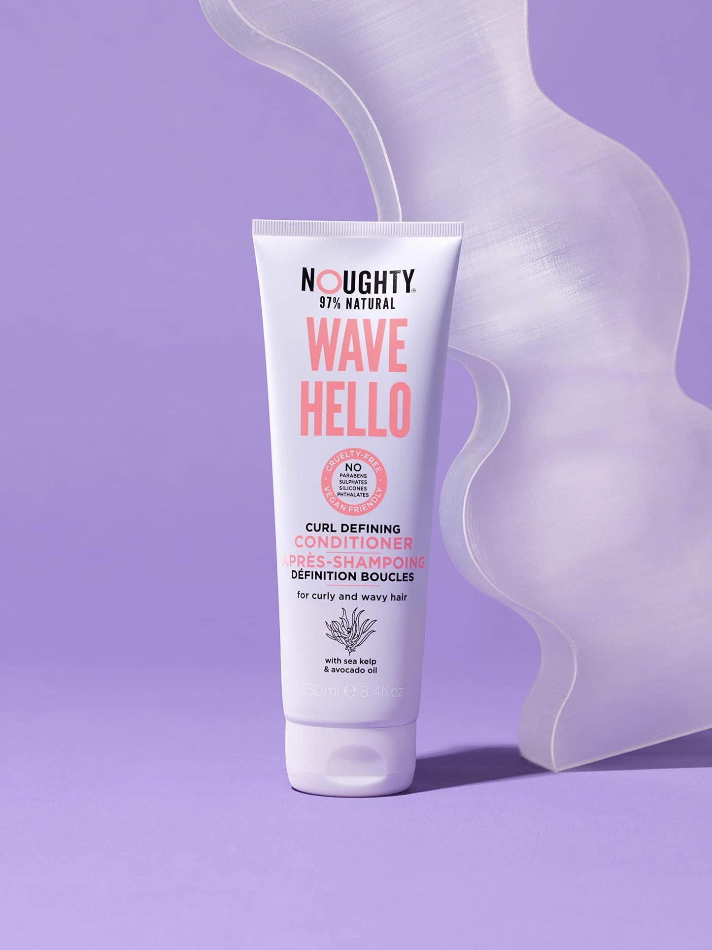 Noughty 97% Natural Wave Hello Curl Defining Conditioner, to Condition, Soften and Define Curls with Sea Kelp Extract and Avocado Oil, Sulphate Free Vegan Haircare 250ml