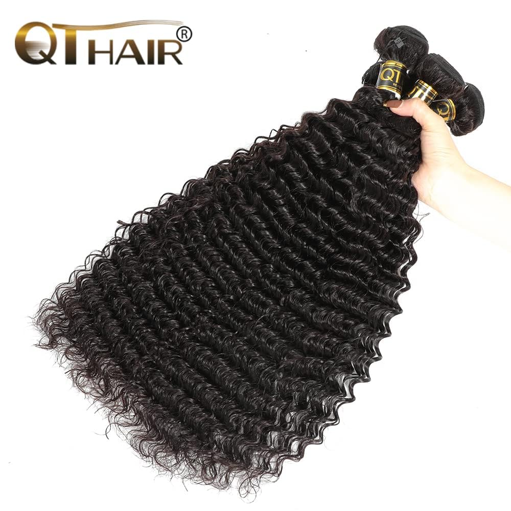 QTHAIR 14A Brazilian Virgin Hair Deep Wave Hair Extensions(18'' 20'' 22'' 24'',400g) 100% Unprocessed Deep Wave Brazilian Virgin Human Hair Wave Bundles