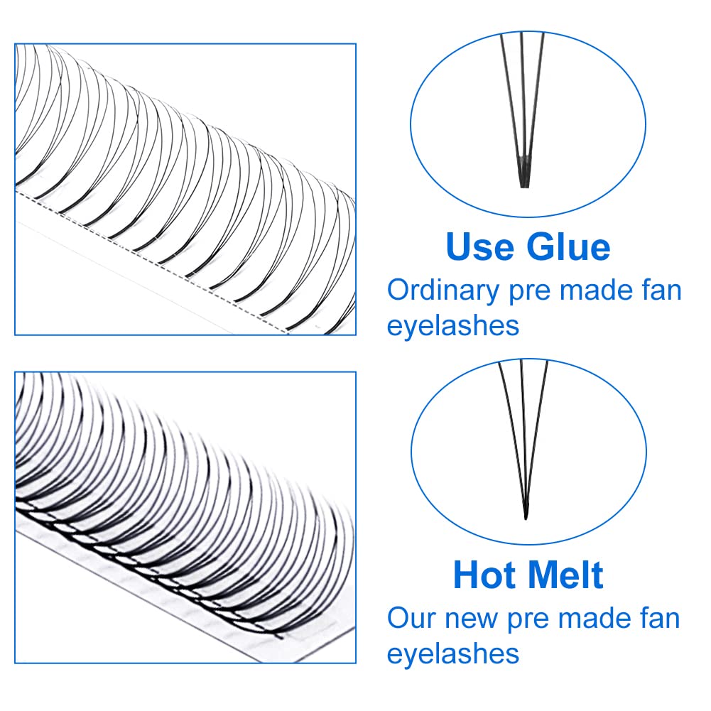 Premade Fans Eyelash Extensions 3D 6D 10D Volume Lash Extensions 0.07mm Thickness Short Stem Heat Bonded Premade Fans Russian Volume Pre-fanned Lash Extensions(3D-0.07-D, 8-14mm Mixed Tray)