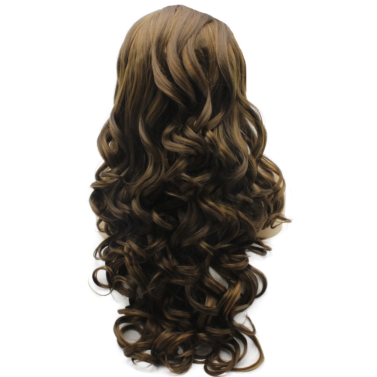 Iewig Long Wavy Highlight Brown Natural Lace Front Wig Synthetic