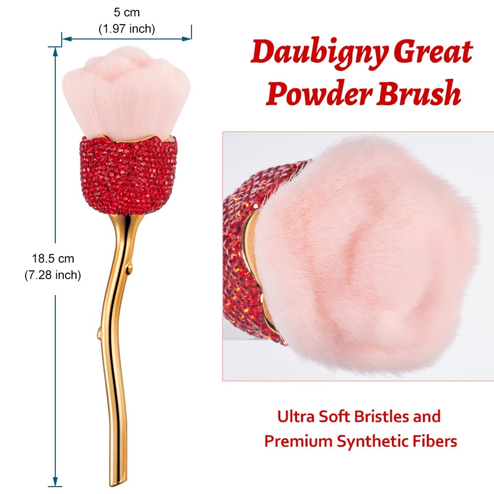 XhuangTech Bling Make Up Brush Crystal Makeup Travel Brushes Blusher Rhinestone Cover Foundation Highlight Blush Cosmetic Tools (Red Rose)