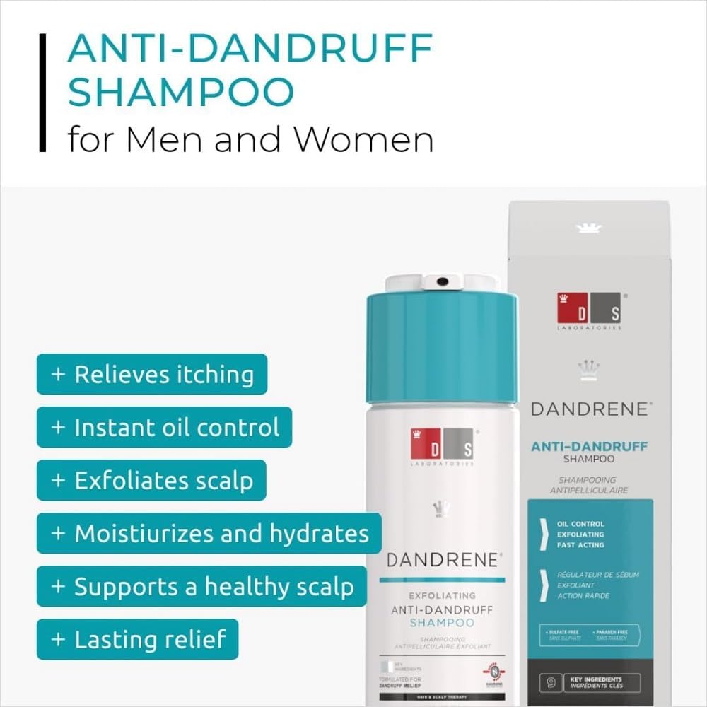 DS Laboratories Dandrene Anti Dandruff Shampoo and Conditioner - Itchy & Dry Scalp Dandruff Treatment Shampoo Conditioner Set, Seborrheic Dermatitis Dandruff Scalp Treatment, Psoriasis Scalp Treatment