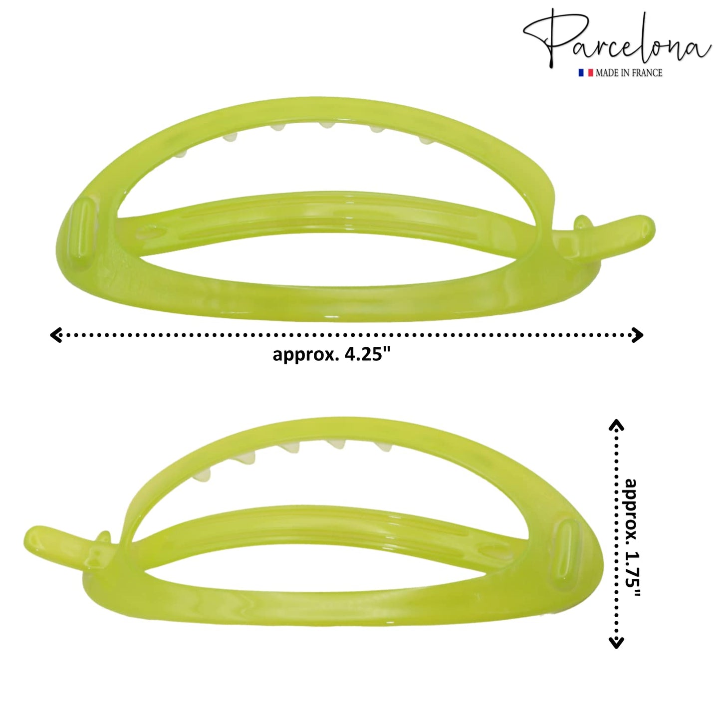 Parcelona French Oval Simple 4 1/4" Large Cellulose Acetate Metal Free Hair Barrette Clips Ponytail Non Slip Fashion Durable Styling Women Hair Accessories Hair Clip for Girls, Made in France(Neon