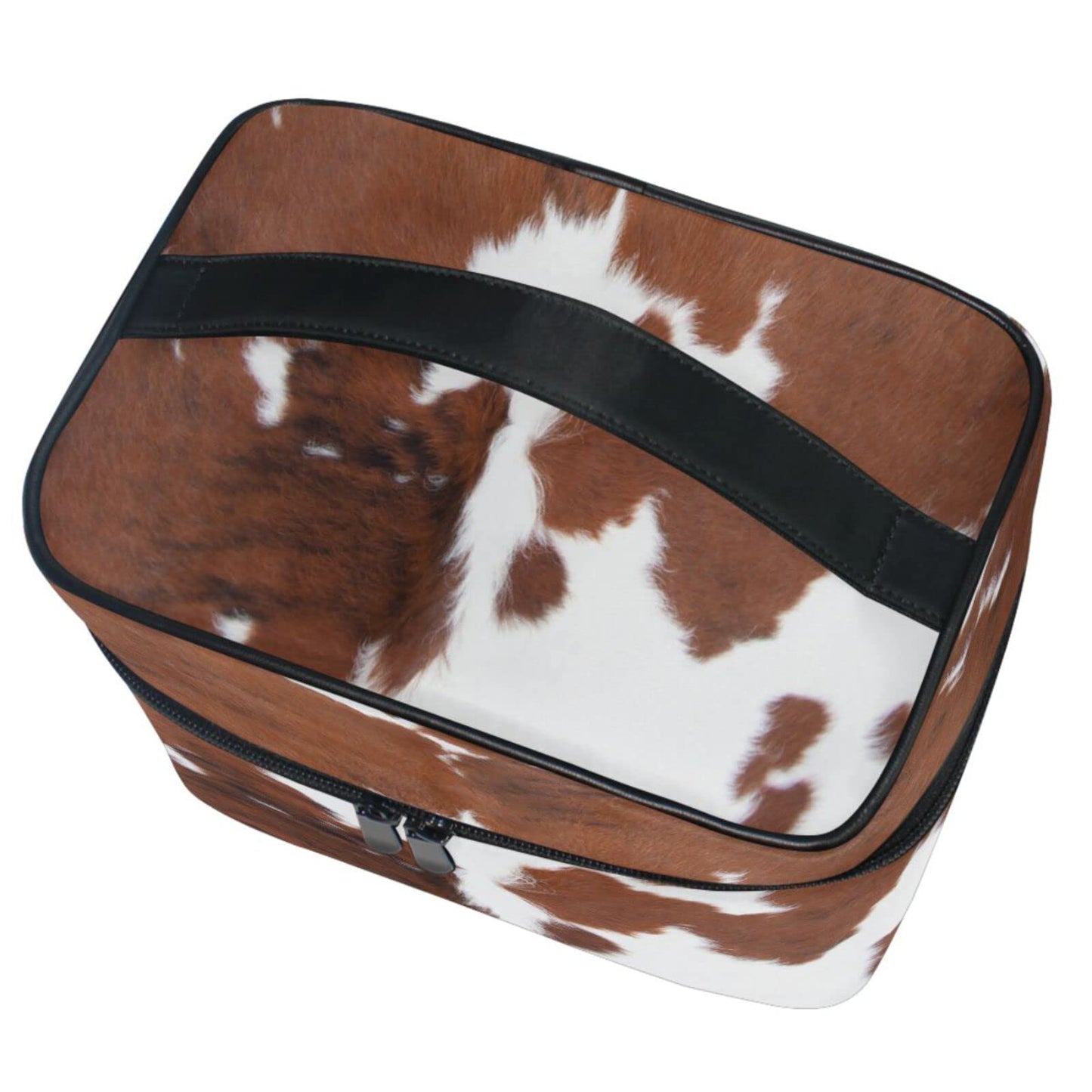 ZOEO Makeup Train Case Cow Brown Fur Printi Animal Korean Carrying Portable Zip Travel Cosmetic Brush Bag Organizer Large for Girls Women