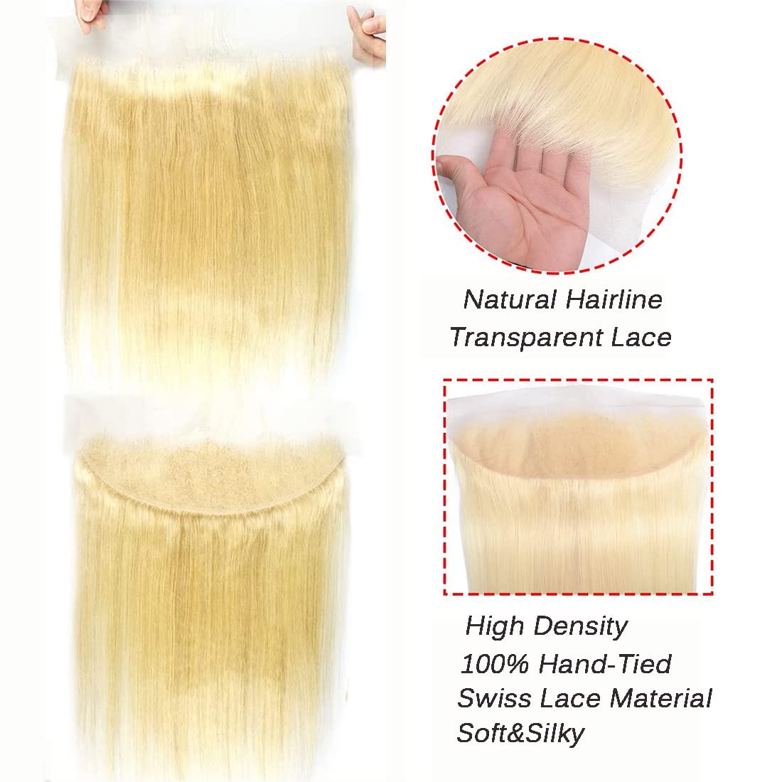 613 Frontal Straight Blonde 13X4 Transparent Hd Lace Frontal Closure 100% Russian Blonde Human Hair Ear To Ear Blonde Frontal 12A Brazilian Virgin Remy Human Hair Extension 20 Inch