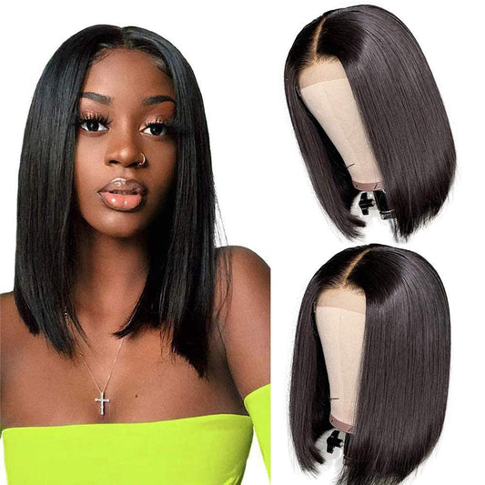 Bob Wig Straight Transparent Lace Front Human Hair Wigs for Women 13x4 Lace Frontal Wigs with Baby Hair 180% Density Brazilian Human Hiar Lace Bob Wig (14 Inch).