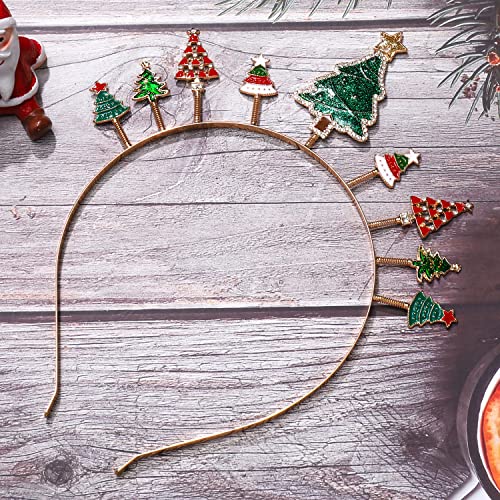 HEIDKRUEGER Christmas Headband for Women Christmas Tree Red & Green Xmas Bows Hairband Christmas Party Bopper Hair Hoop Accessories (Christmas Tree Headband)