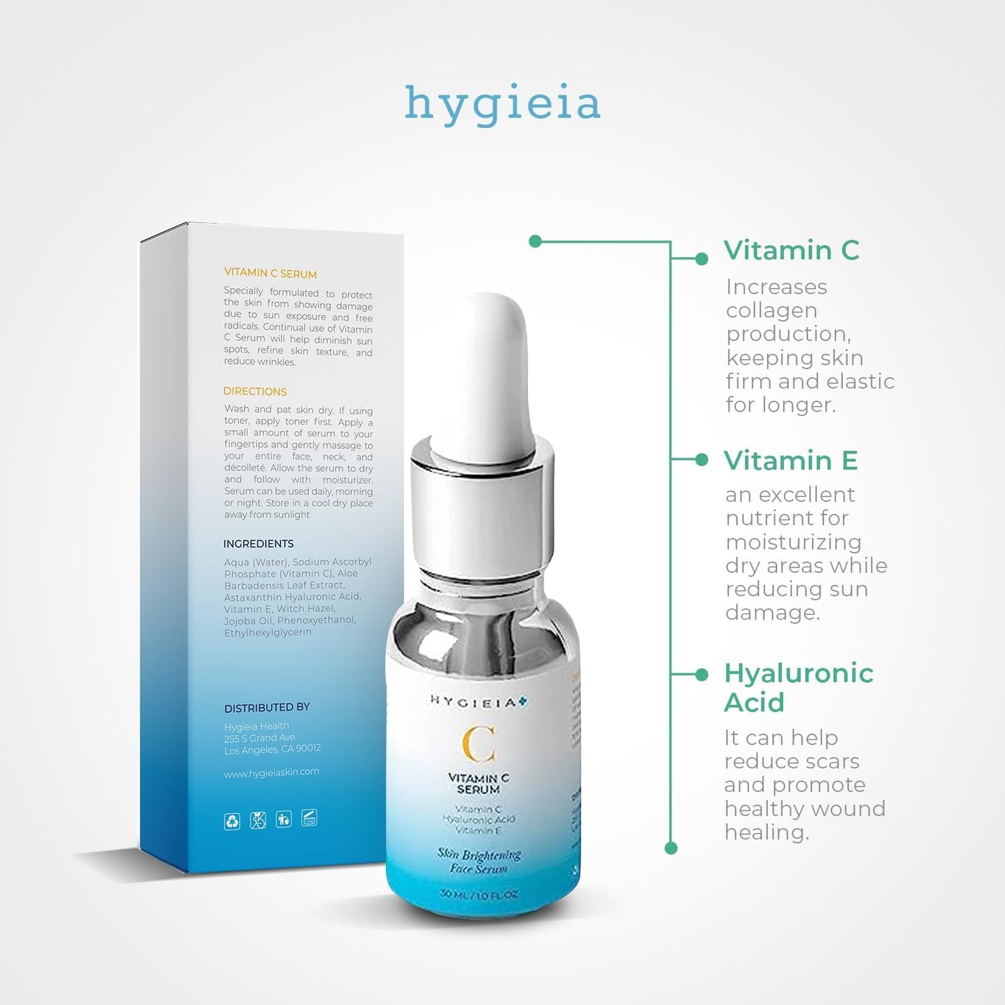 Hygieia + Youthful Skin Bundle for Wrinkle Reduction: 2% Retinol Cream (4oz), Hyaluronic Acid Cream (4oz), and Vitamin C Serum (30ml)