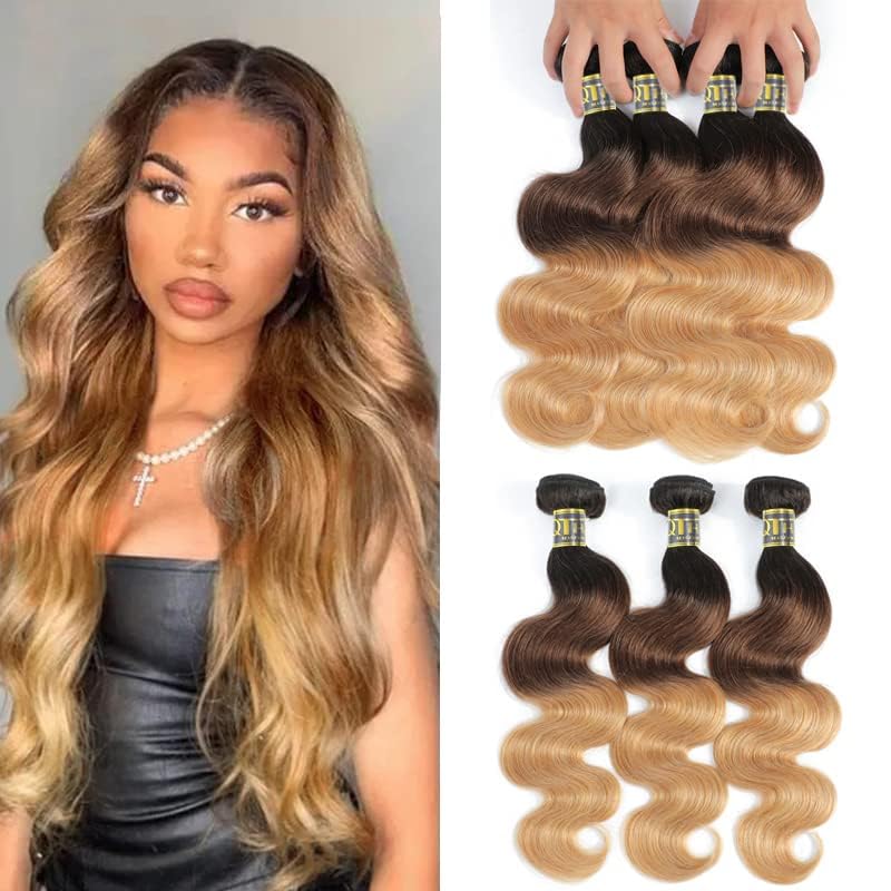 QTHAIR 14A Grade Ombre Body Wave Hair 1 Bundle Brazilian Body Wave Weave 100% Human Hair Extensions 3 Tone 1b 4 27 Color Ombre Human Hair Bundle for Black Women 26"