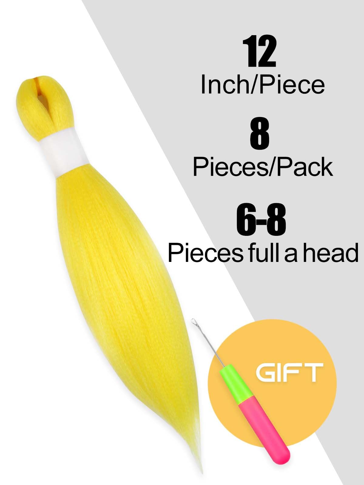 KAVSORAPI Yellow Braiding Hair 12 Inch Pre Stretched Hair Colored Short Straight Crochet Braids Yaki Texture Synthetic Fiber 8 Packs (Yellow)