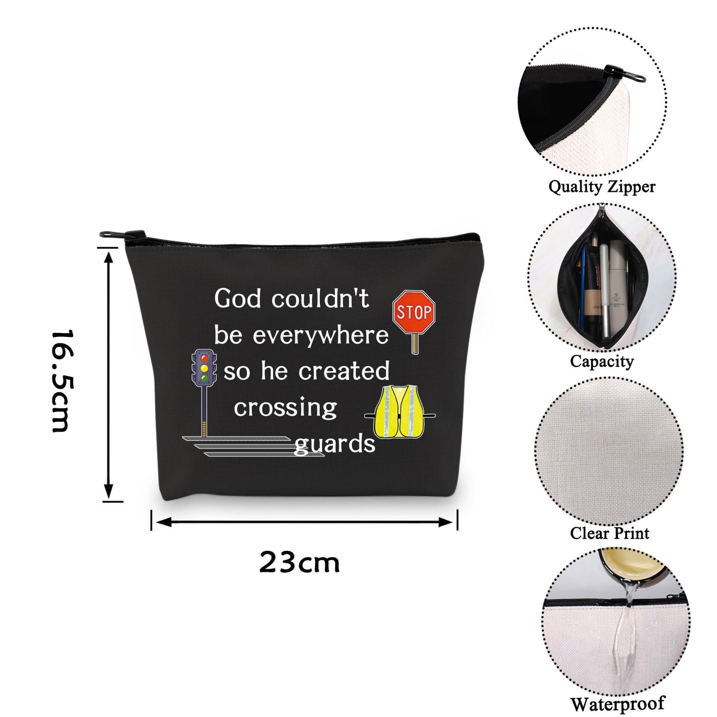 VAMSII Crossing Guard Gifts Lollipop lady Makeup Bag God Couldn’t be Everywhere He Created Crossing Guards Zip Bag (BLK-Crossing Guard)