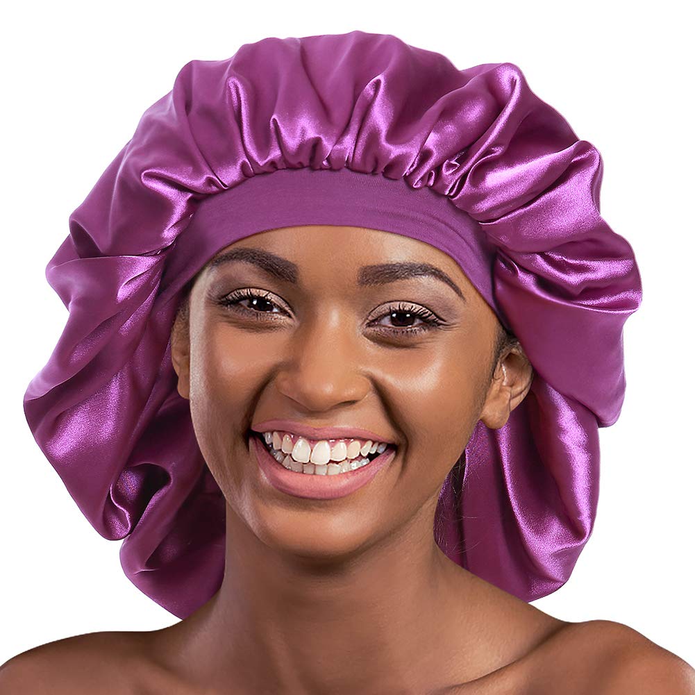 Alnorm Extra Large Satin Sleep Bonnet Dreadlock Satin Cap Purple