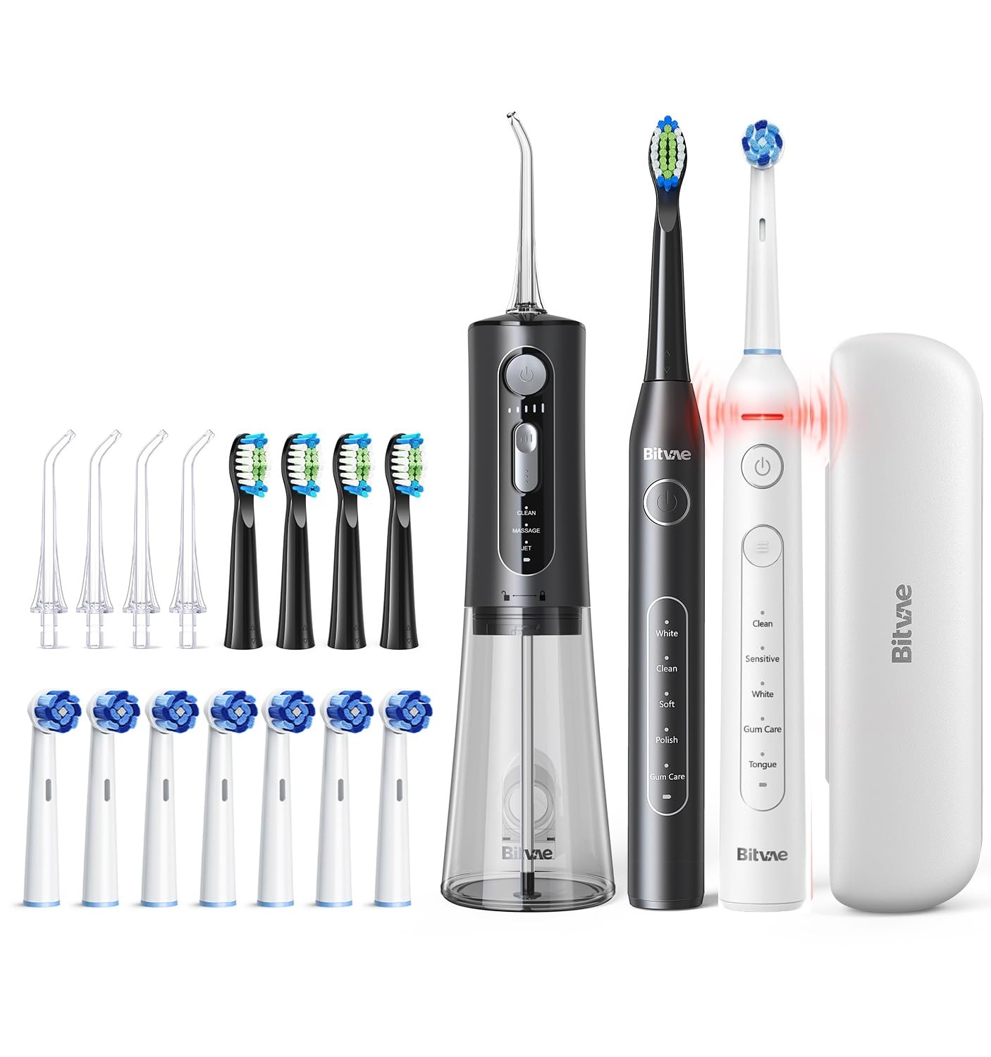 Bitvae R2 Rotating Electric Toothbrush for Adult, 5 Modes Rechargeable Power Toothbrush ＆ Water Flosser and Electric Toothbrush Combo Bundle, 3 Modes Rechargeable Water for Adult, White