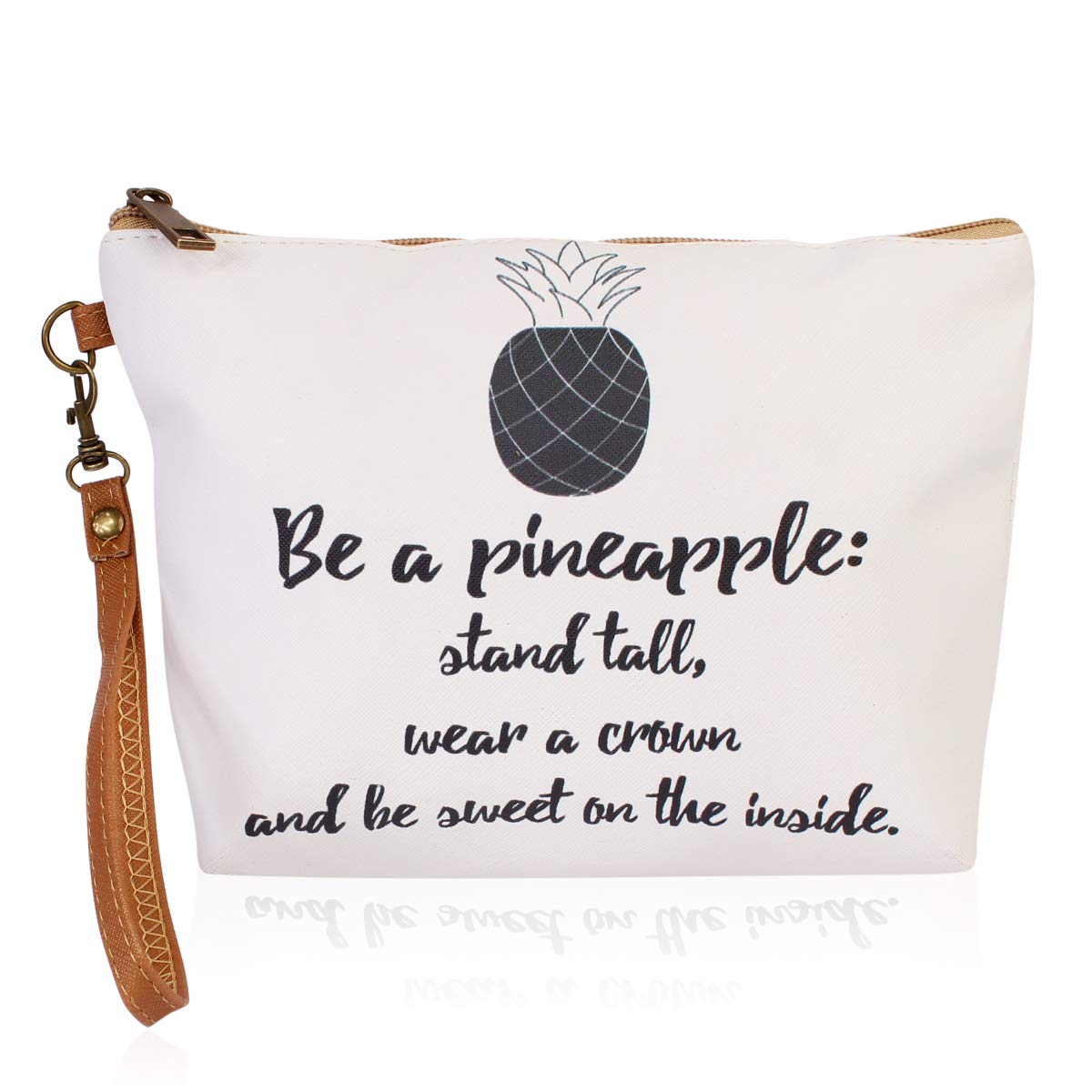 Multifunction Cute Print Travel Cosmetic Pouch Bag - Bridesmaid Gift Makeup Organizer Toiletry Wristlet Purse Inspirational Quote/Skull/Pineapple (Be a Pineapple)