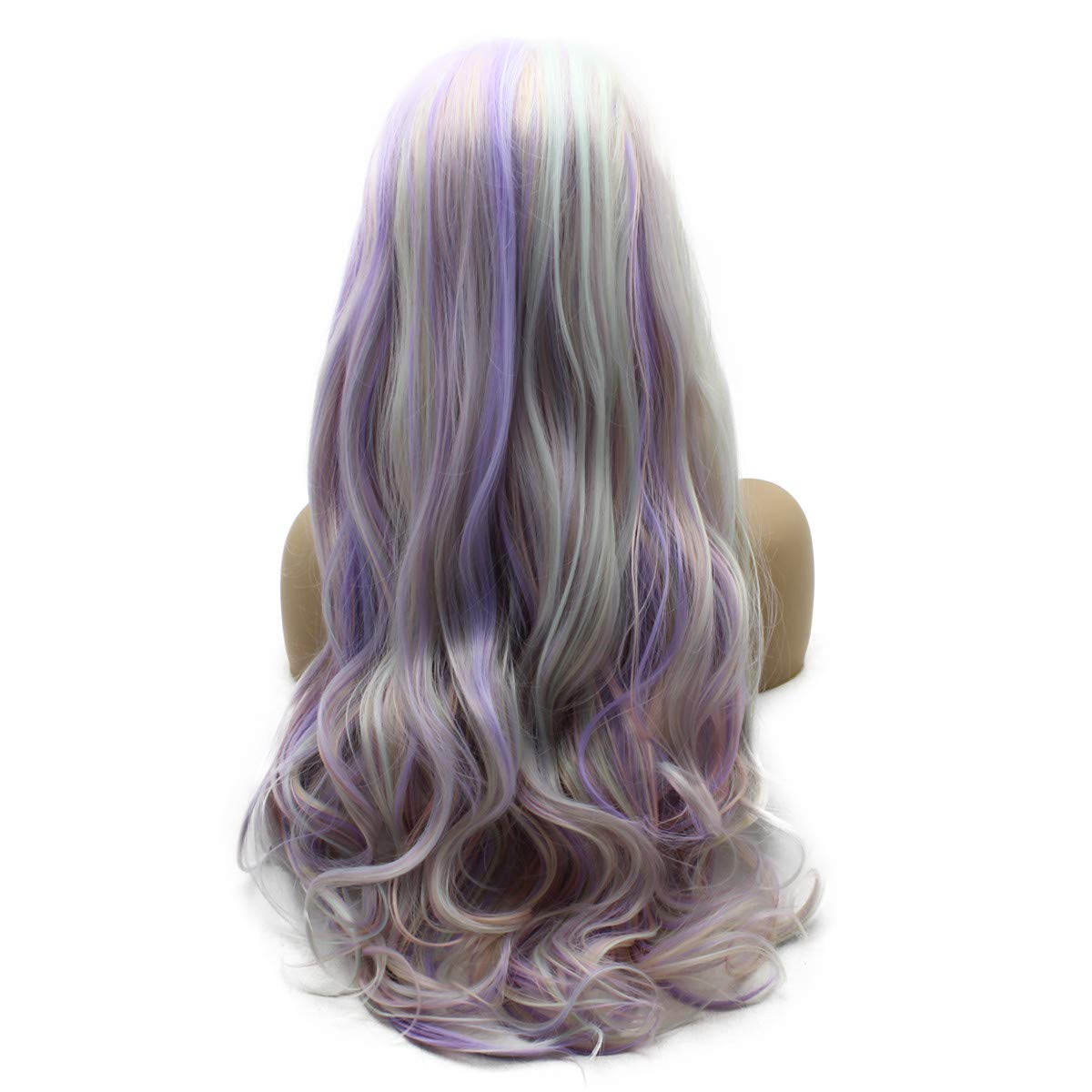 iwonawig Long Wavy Pastel Synthetic Lace Front Wig Heat Resistant Fiber Hair