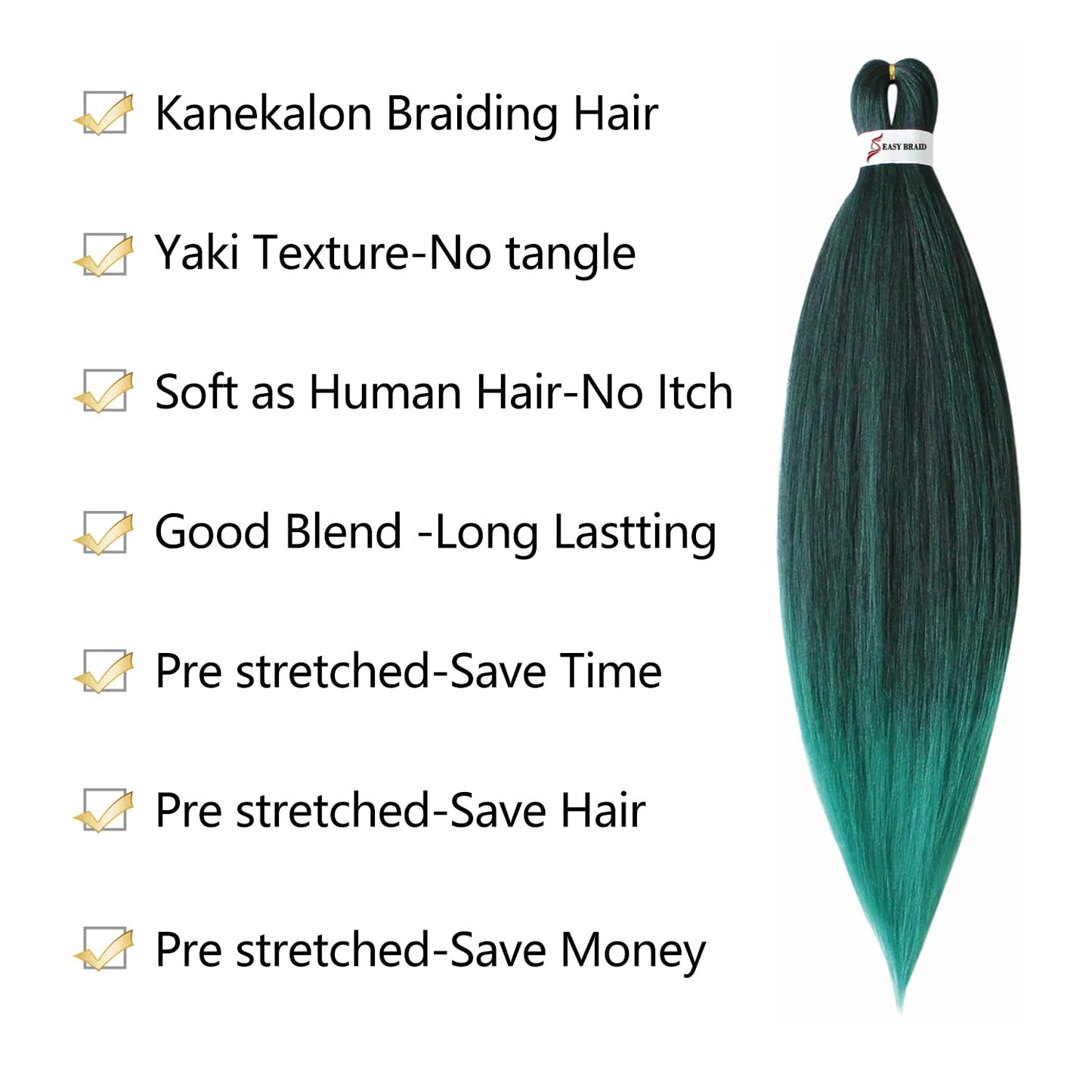 Easy Braid Professional Pre-Stretched Braiding Hair Extensions, 26 inch 3Packs of Itch-Free Synthetic Fiber Crochet Hair with Soft Yaki Texture and Hot Water Setting, Perfect for Professional Use and Easy Styling (26inch, T1B/Green#)