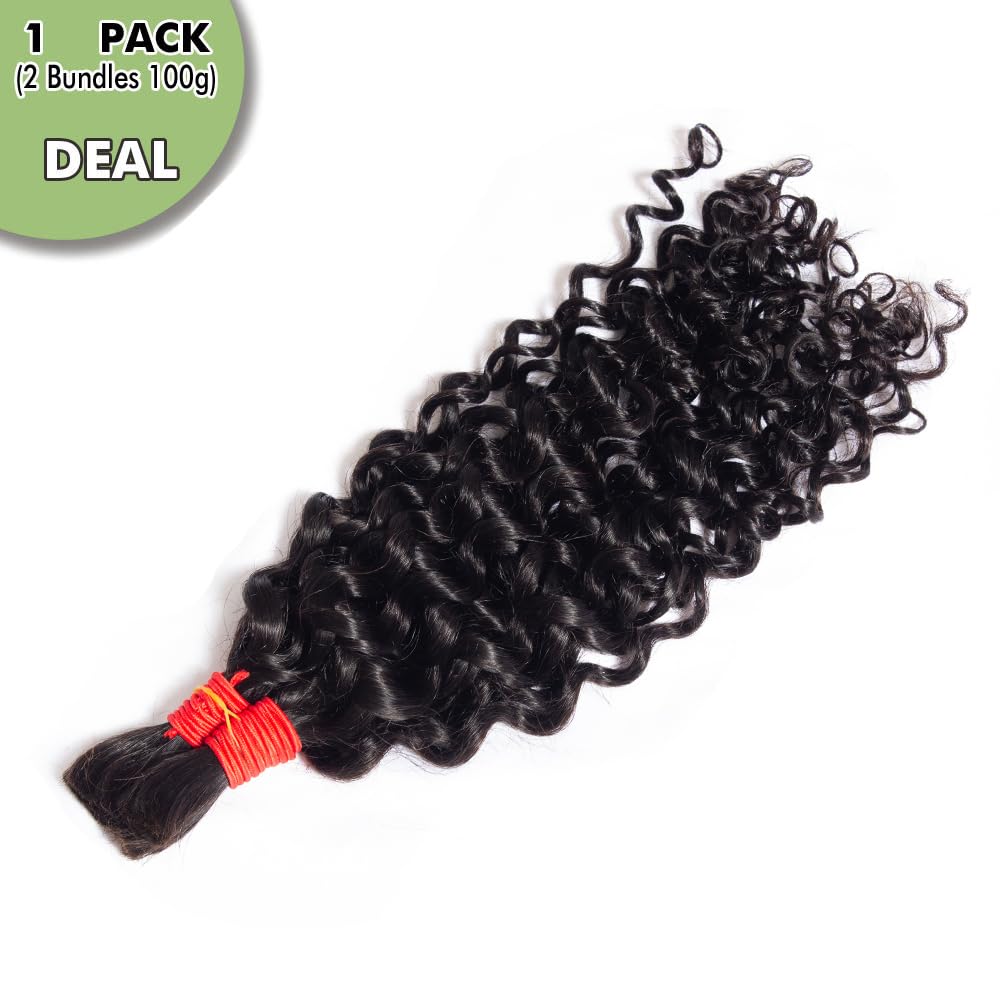 YOMIO Human Braiding Hair Water Wave Bulk 24 Inch 100g (1Pack-2Bundles) Human Hair for Braiding No Weft Human Hair Bundles for Braiding Wet and Wavy Human Hair Braiding Hair for Boho Braids