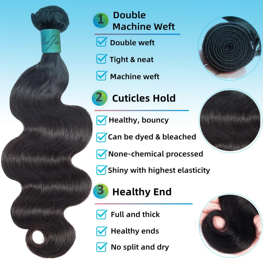 AnJudyReid 12A Body Wave Bundles Human Hair 16Inch 1 Bundle Human Hair 100% Unprocessed Brazilian Virgin Hair Double Weft Single Body Wave Human Hair Bundles Deals Hair Extensions Natural Black