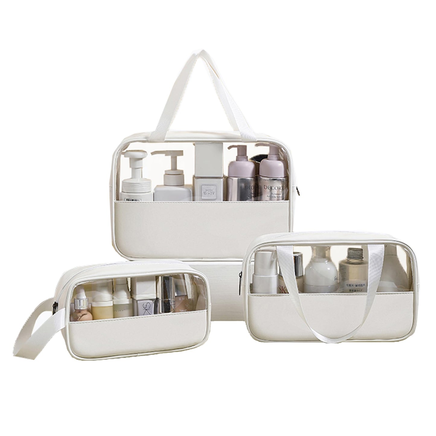 nmbaobei White 3-piece clear makeup bag, waterproof travel makeup bag for makeup and toiletries