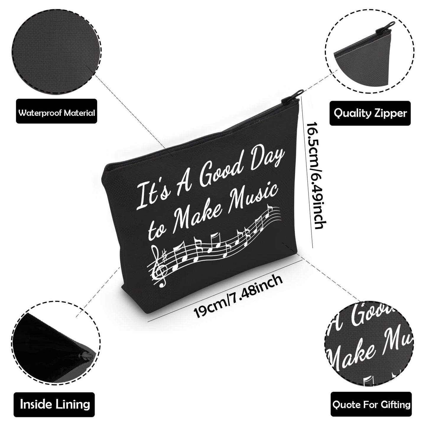 ZJXHPO Music Lover Gift Music Teacher Makeup Zipper Touch Bag It's A Good Day To Make Music Cosmetic Bag Music Survival Kit Travel Case (BL make music)