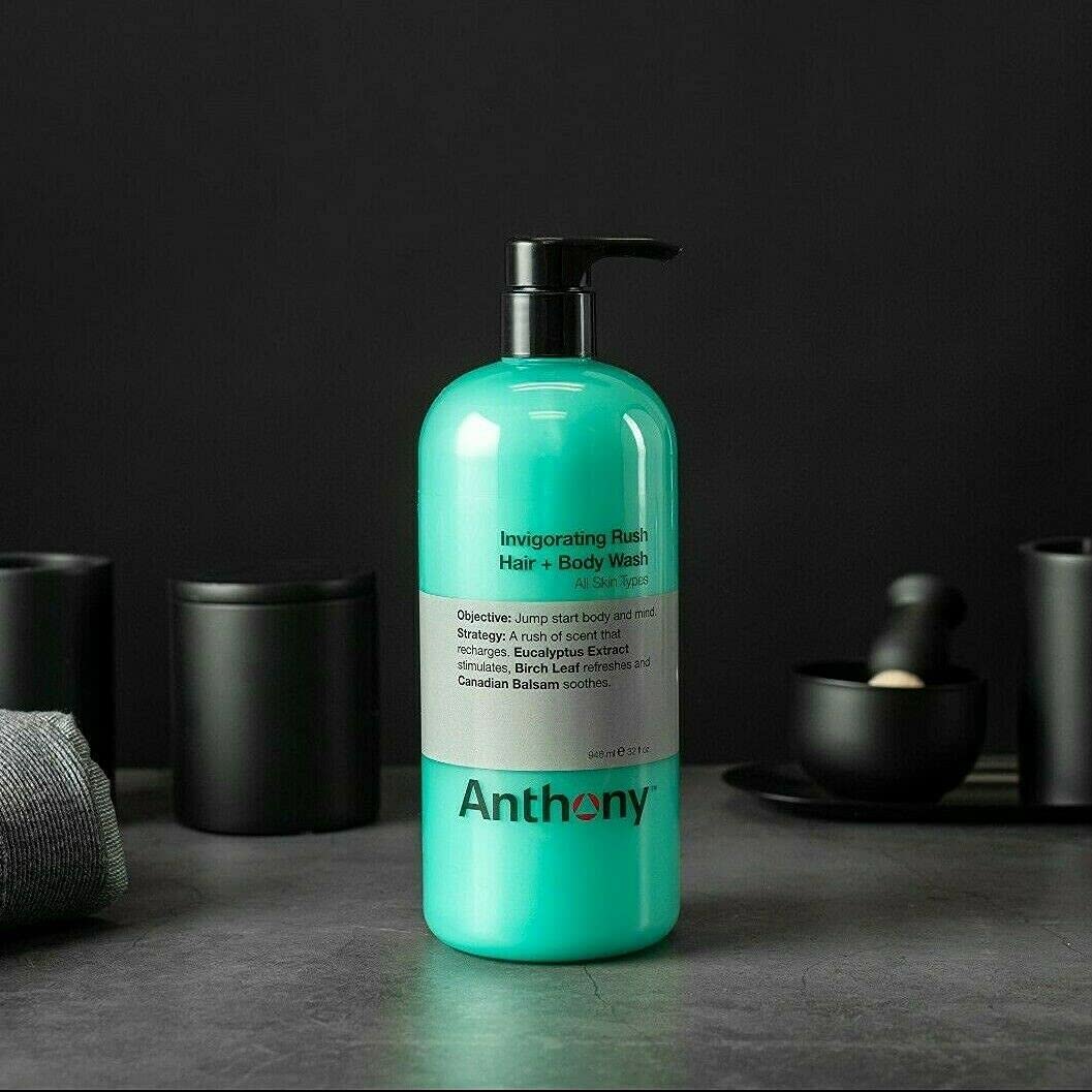 Anthony Alcohol Free Deodorant 2.5 Fl Oz, and Anthony Invigorating Rush Hair and Body Wash, 32 Fl Oz