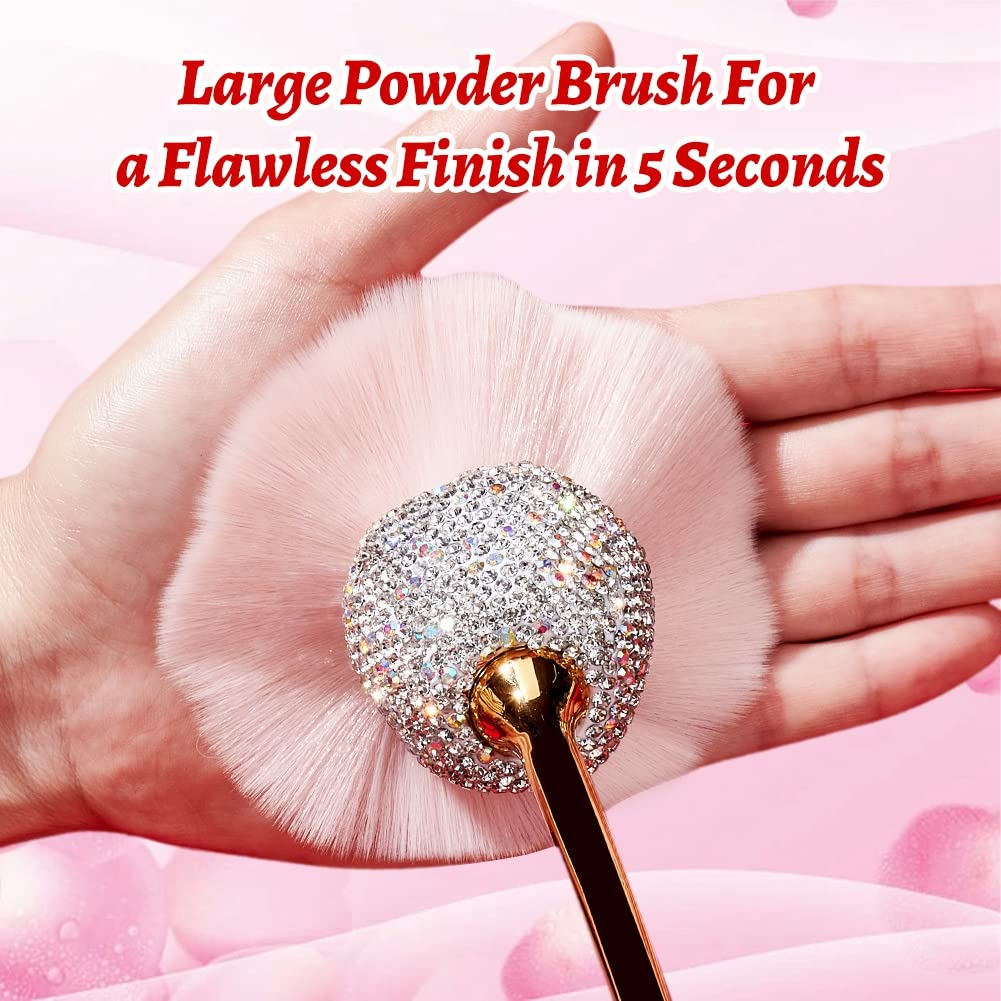 XhuangTech Bling Make Up Brush Crystal Makeup Travel Brushes Blusher Rhinestone Cover Foundation Highlight Blush Cosmetic Tools (White Rose)