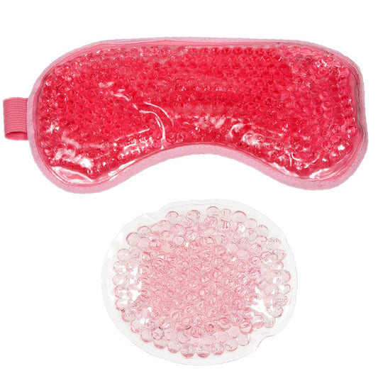 HOT +Cold Aqua Pearls Plush Eye Mask with Soft Plush Backing and Fully Adjustable Strap, Bonus Mini Round pad-2PACKS(Pink, Eye Mask+ Mini Round Pad)