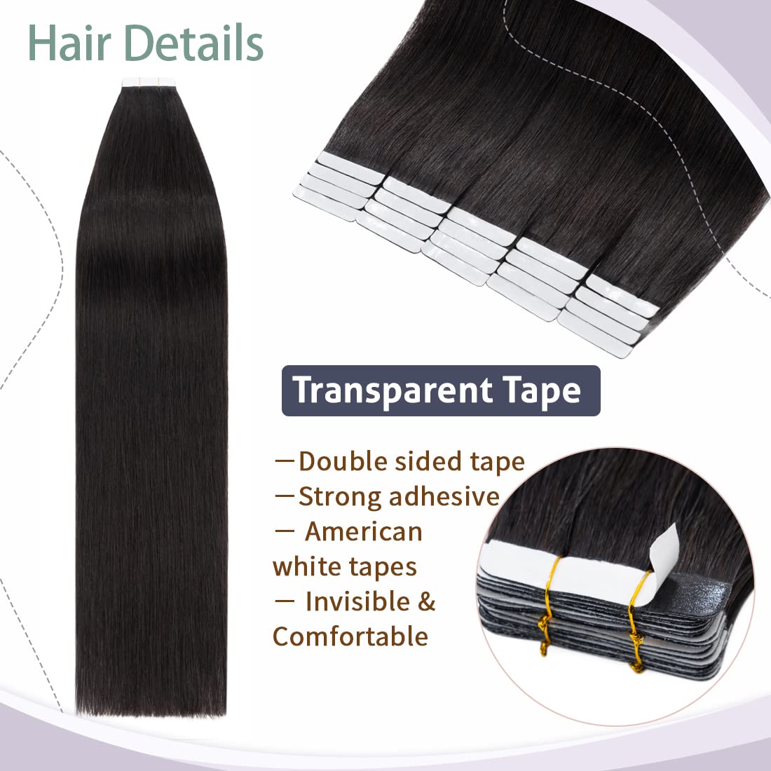 S-noilite 20Pcs 60g Tape in Hair Extensions Human Hair for Women Tape in Extensions Seamless Skin Weft Invisible Double Sided Tape Glue in Hair Silky Straight 22 Inch (#1B Natural Black)