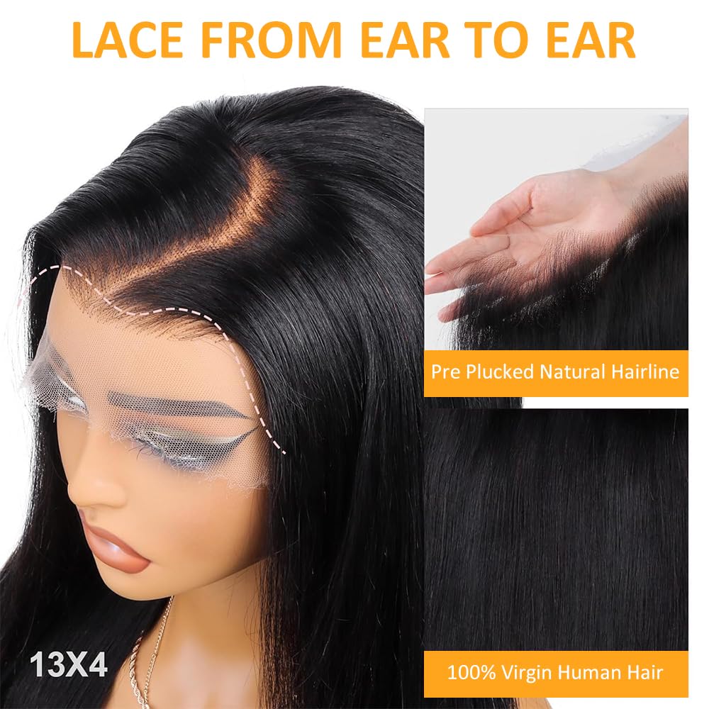 QTHAIR 14A 13x4 Transparent Lace Frontal 22 Inch Brazilian Straight Frontal Closure Human Hair 100% Unprocessed Virgin Ear to Ear Lace Frontal Human Hair Pre Plucked with Baby Hair 150% Density