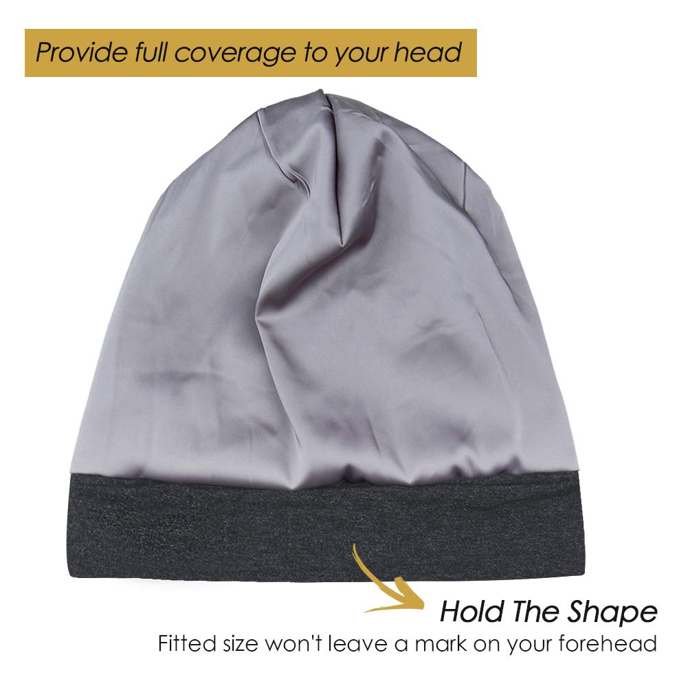 Slap Cap,Silk Lined Sleeping for Frizzy Hair Black Women Grey Black