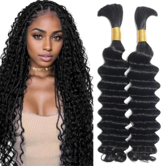 Human Braiding Hair Deep Wave Bulk Human Hair 20 Inch for Boho Braids Hair Extensions No Weft Brazilian Human Hair 2 Bundle Wet and Wavy Human Hair Braiding Hair Natural Black (1Pack-2 Bundle-100g)