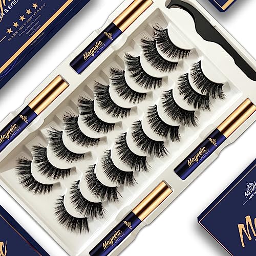 Magnetic Eyelashes - Magnetic Lashes with 4 Tube of Magnetic Eyeliner - Magnet False Eyelashes Kit with Applicator - Natural Look Easy to Apply 10 Pairs