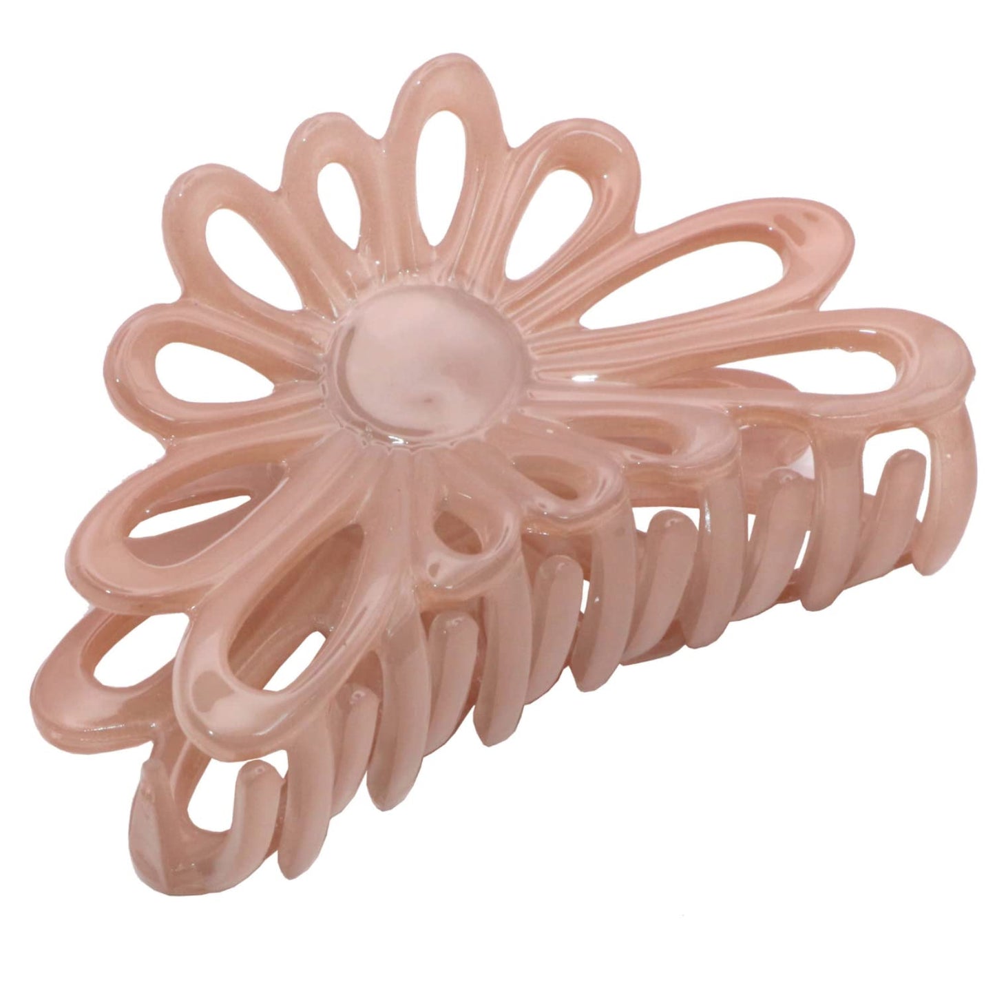 Parcelona French Plume 3" Celluloid No Slip Grip French Covered Spring Jaw Hair Claw Durable Styling Hair Accessories Women Strong Hold Girls Hair Claw Clips, Made in France (Blush Pink)