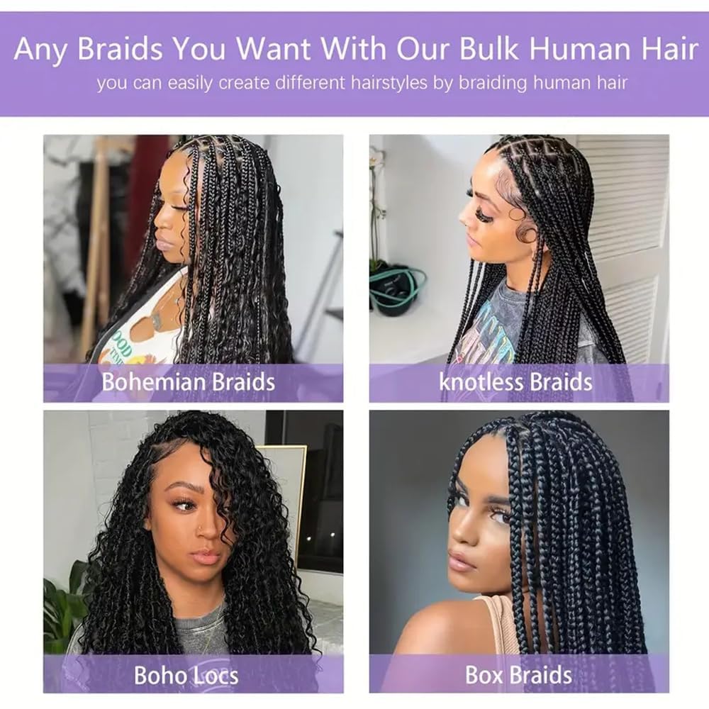 Human Braiding Hair for Boho Braids 20 Inch 100g 2 Bundle No Weft Water Wave Bulk Human Hair for Braiding 100% Unprocessed Boho Knotless Braids Human Hair Extensions(Water Bulk (#1B), 20inch)