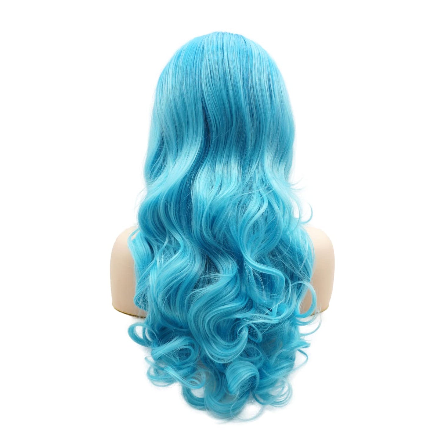 LUSHY BEAUTY Hair Synthetic Lace Front Wig Wavy Long 24inch Blue Root Light Blue Ombre Heavy Density Heat Resistant Realistic Wig