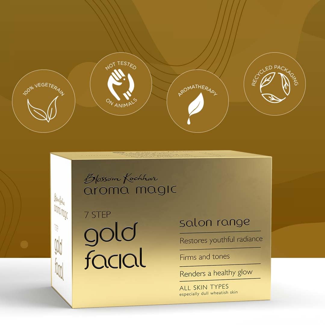 Aroma Magic Gold Facial Kit - Multi Use | 7 Steps Skincare Set | Firming & Toning Facial Kit | Enhance Dull Skin for Youthful & Radiant Glow | for All Skin Types