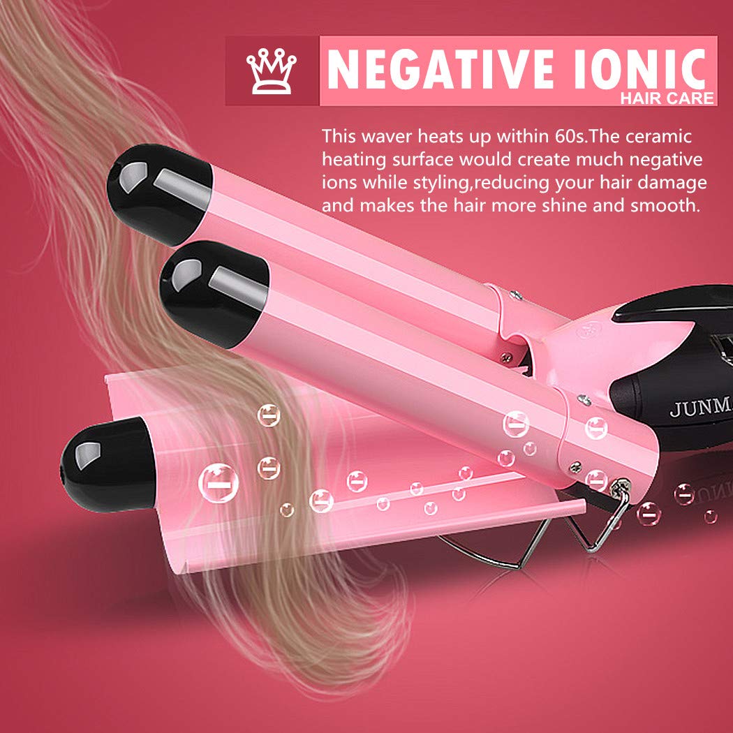 3 Barrel Curling Iron Wand 1 inch Ceramic Tourmaline Triple Barrels Beach Hair Waver Curler for Deep Waves,LCD Temperature Display Crimper Fast Heating Hair Curlers Adjustable from 80℃ to 210℃