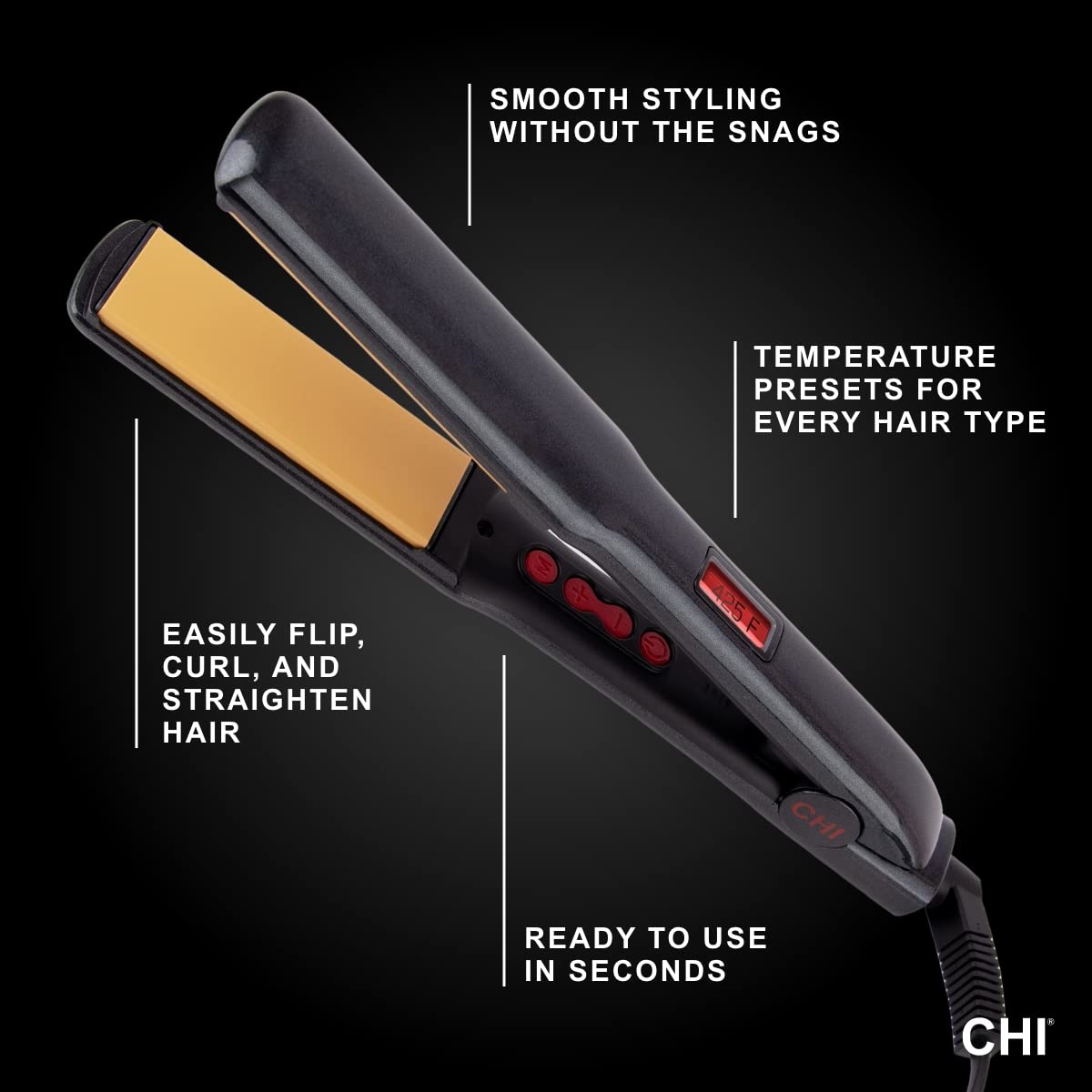 CHI PRO G2 Digital Titanium Infused Ceramic 1" Straightening Hairstyling Iron & 44 Iron Guard Thermal Protection Spray, Clear, 8 Fl Oz