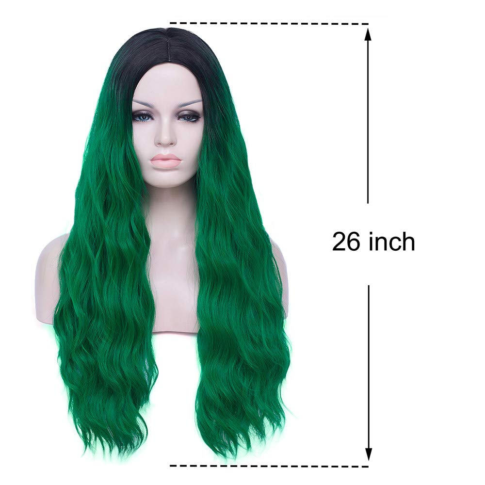 Mildiso Green Wigs for Women 26" Long Ombre Green Hair Wig Curly Wavy Cute Soft Wigs for St Patricks Day Party M109GR